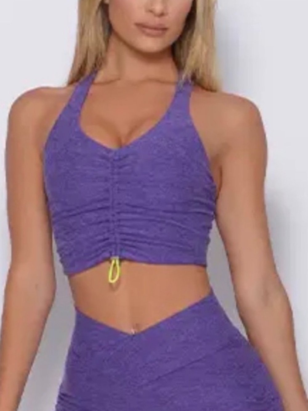 Bombshell Sportswear Purple Ruched Crop Sports Bra